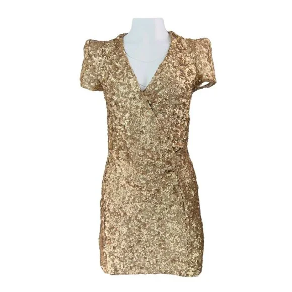 French Connection Dresses Fcuk Gold Sequin Mini Dress With